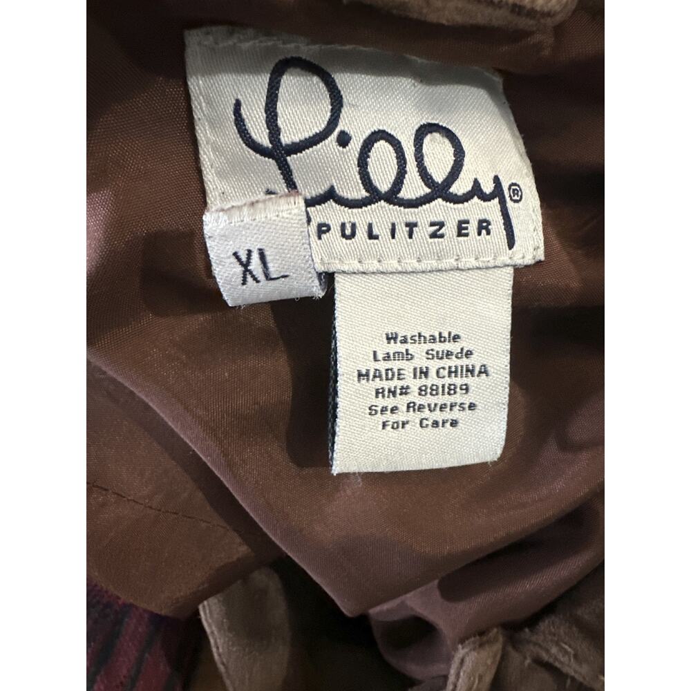 Lilly Pulitzer Soft Lamb Suede Jacket Brown Belted Button Lined XL Rare HTF - Picture 9 of 16